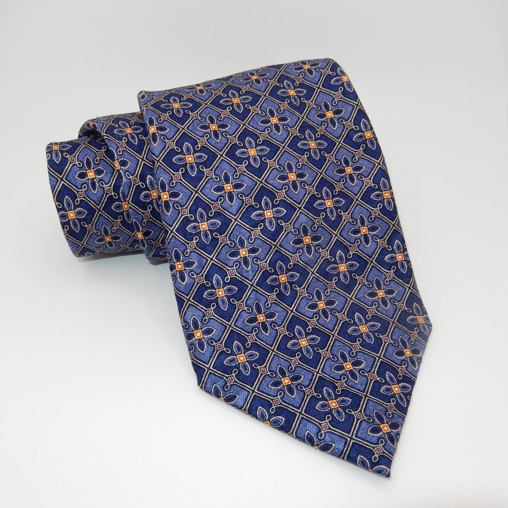 J.Z. Richards / 100% Silk Designer Necktie / Navy & Gold / L-59" x W-3.75"